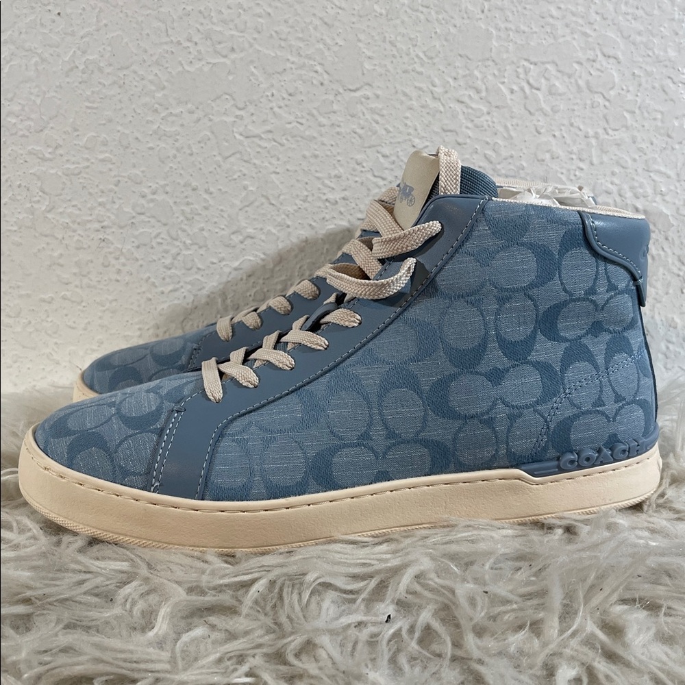 COACH Clip High Top Leather Sneaker Men’s Size 10.5 Cornflower Blue Unisex NEW - Picture 8 of 13